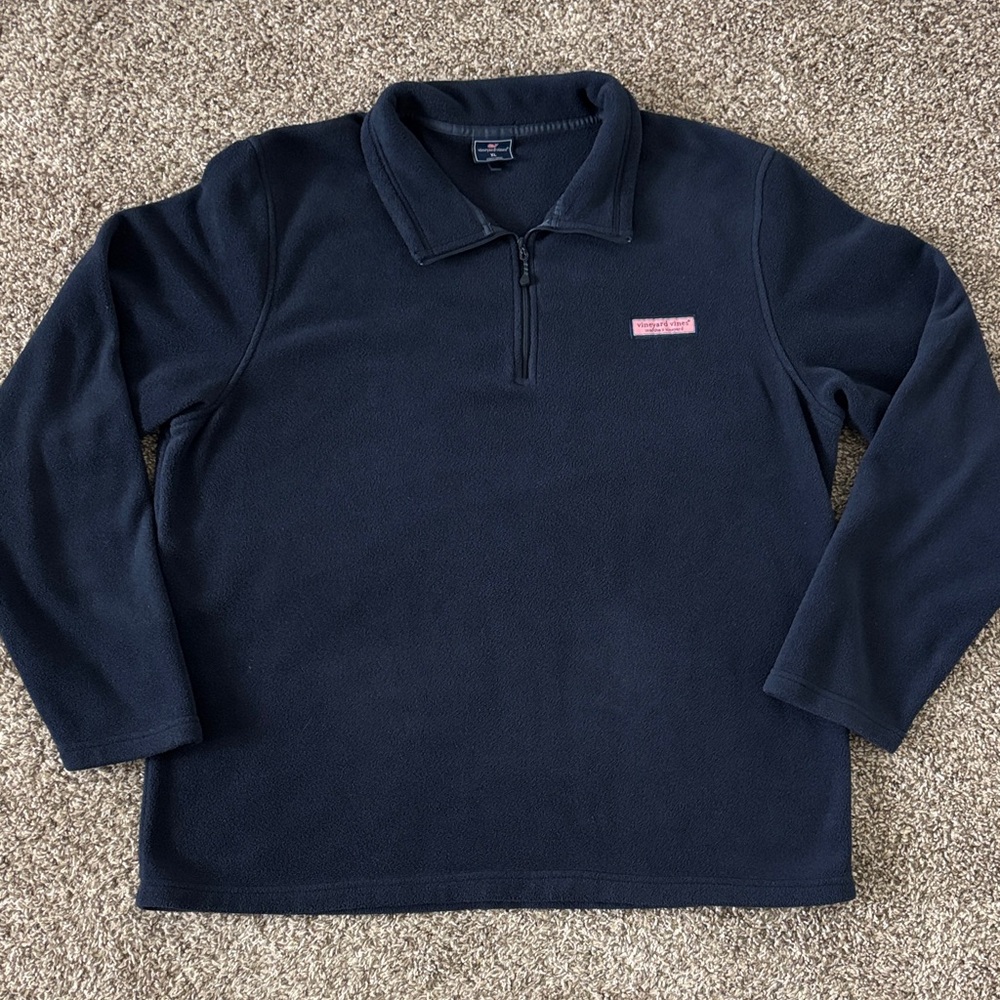 Vineyard Vines Women’s Quarter-Zip Navy Blue Sherpa Fleece Sweater Size XL